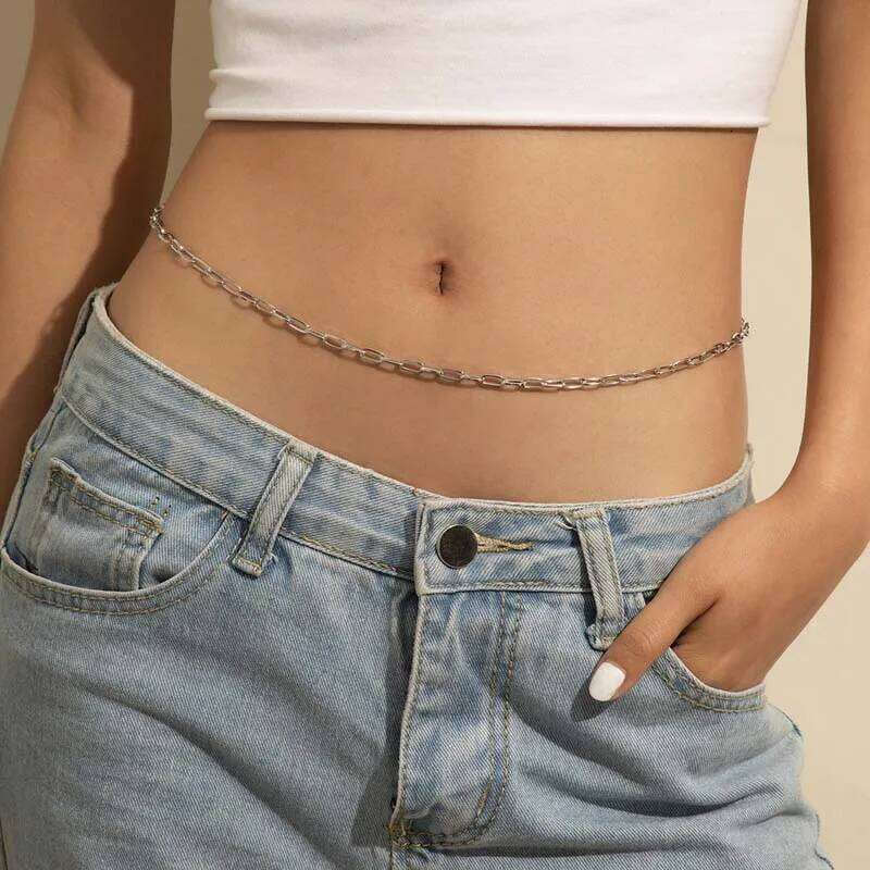 New Trendy Gold Color Waist for Women 2025 Simple Metal Geometric Thin Chain Sexy Body Jewelry Accessories H260228