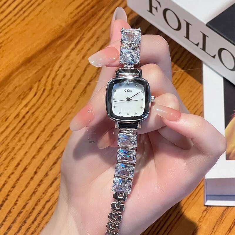 GEDI Women's Quartz Exquisite Zircon - "Crushed Ice" Style & Sugar-Cube Dial Unique Design Ladies H260228