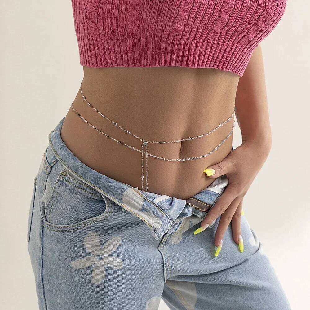 Women Streetwear Vintage Thin Link Double Layer Waist Chain Belt Sexy Summer Female Fashion Body Jewelry H260228