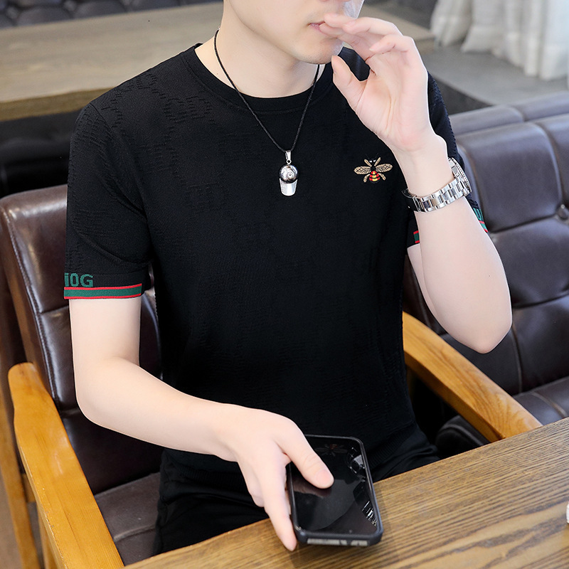 Luxury Luxury Designer Clothes Tiktok Hit Product Ice-Ma Yili Te Short-Sleeve T-Shirt New 2025 Summer Fashion Luxury Slim-Fit High-End Round-Neck T-Sh