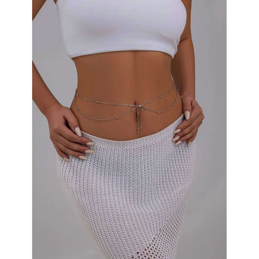 Boho round bead tassel pendant waist 2025 simple sweet creative gold color metal girl body chain fashion jewelry H260228