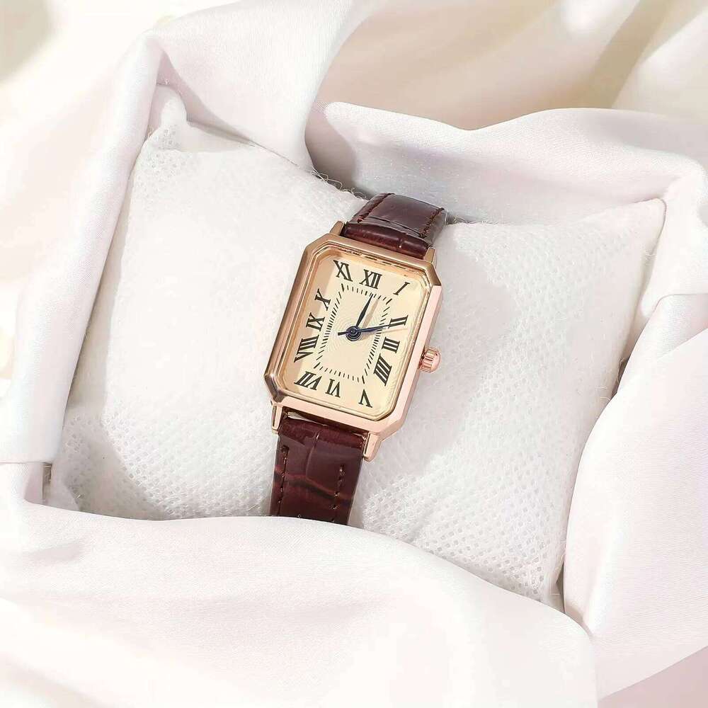 Casual Rectangle Pointer Quartz Rome Fashion Analog Retro PU Leather Wrist For Women Girls H260228