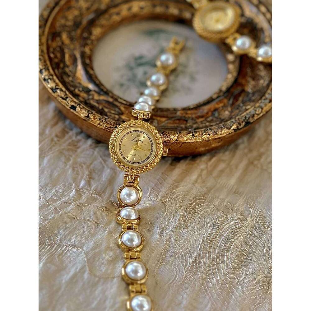 1 Piece of Gold French Fashion Elegant Pearl Strap Palace Retro Bohemian Style 30m Waterproof Round Women's Quartz , Suitable for Daily Wear, H26