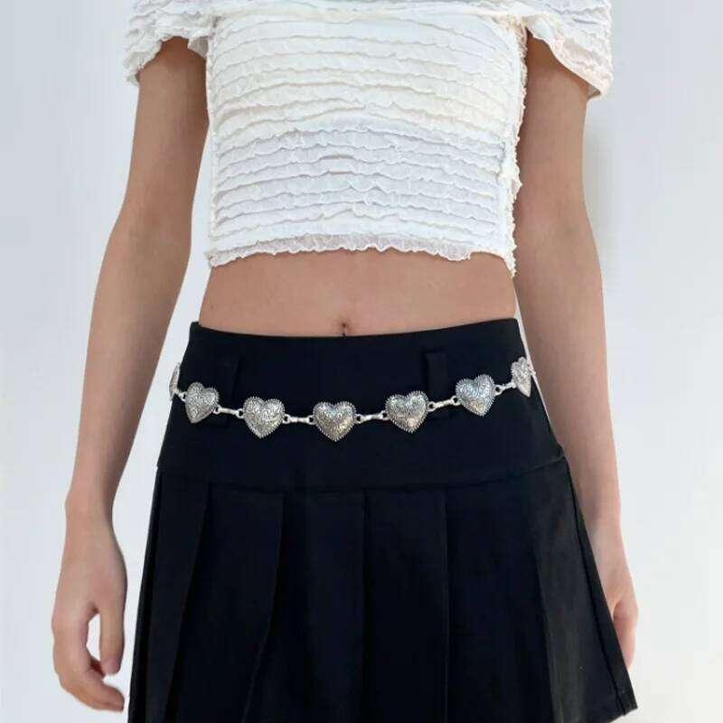 Vintage Gold Belly Chain Female Heart Metal Ladies Waist Punk Goth Belts For Women Silver Thin Waistband Pant Jewelry Accessory H260228