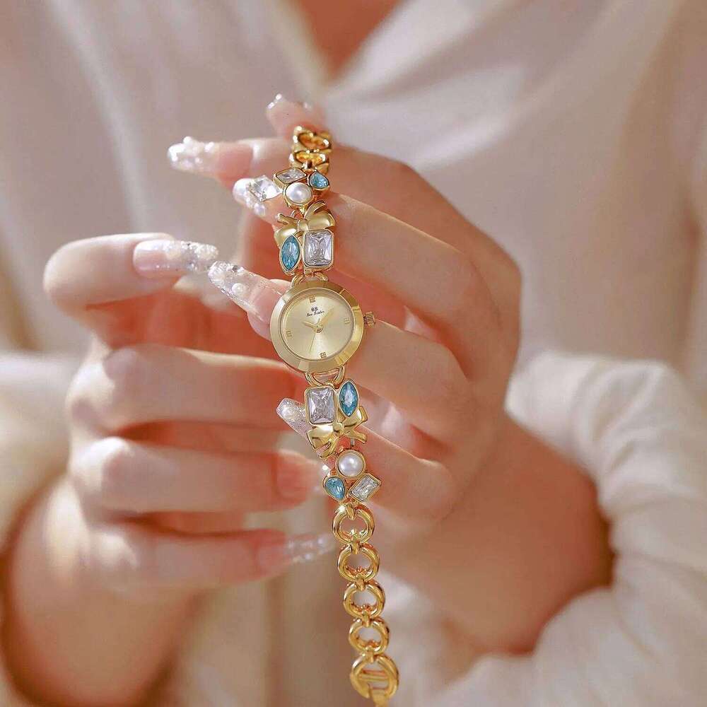 2026 New Color Diamond Sea Blue Treasure Butterfly Women's Fashion Gold Waterproof Quartz Clock FA1891 H260228