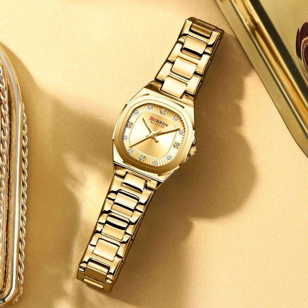 CURREN Women's Slim Quartz Classic Round Dial with Rhinestone Elegant Stainless Steel Band for Ladies H260228