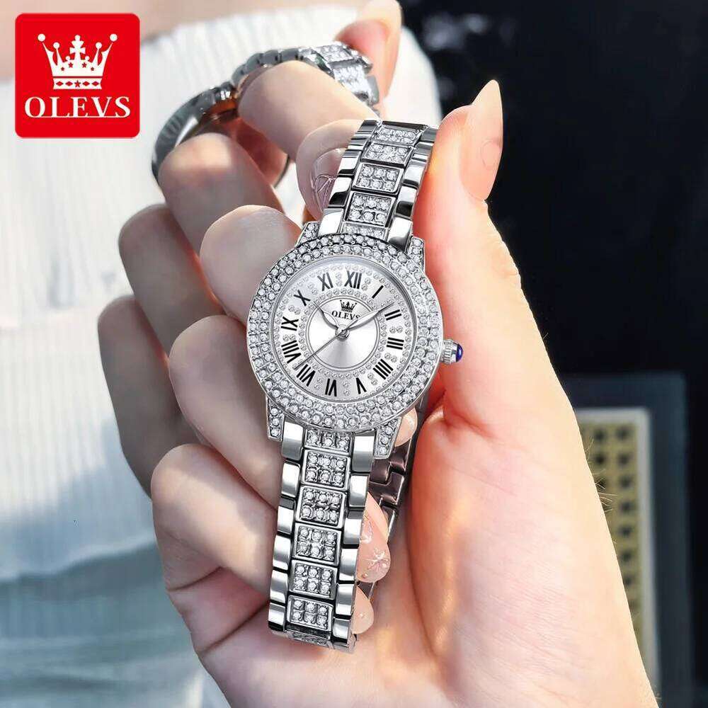 OLEVS 9943 Diamond for Women Starry Sky Dial Elegant Stainless Steel Waterproof Luminous Quartz Wrist Ladies H260228