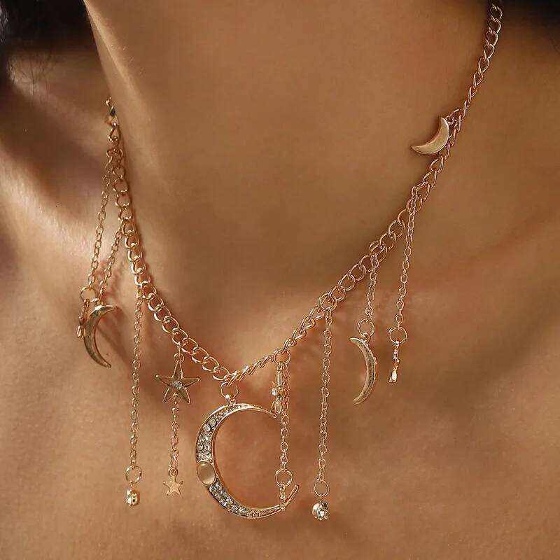 Summer Fashion Star Moon Tassel Waist for Women Sexy Rhinestone Belly Chain Beach Bikini Jewelry Body Decoration H260228