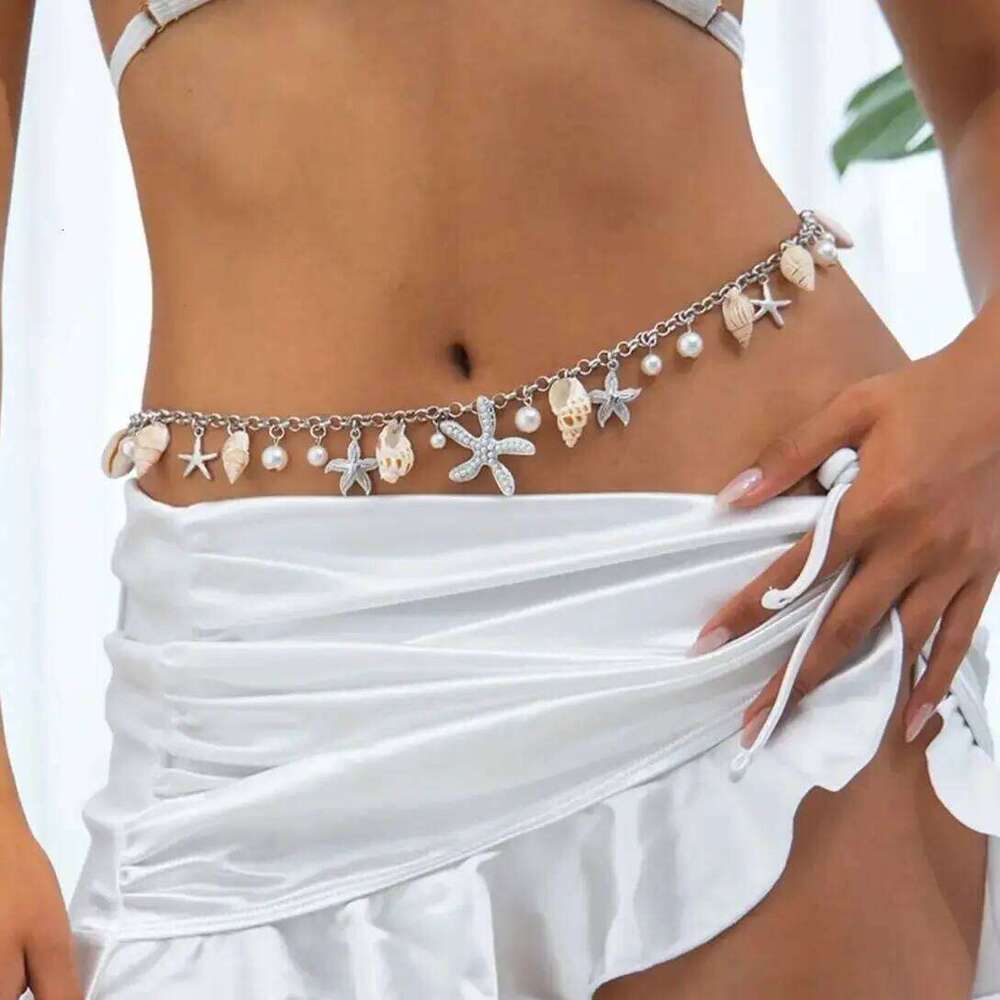 Ingemark Bohemian Starfish Conch Imitation Pearls Waist Chain Women 2025 Fashion Summer Beach Vacation Sexy Bikini Body Jewelry H260228