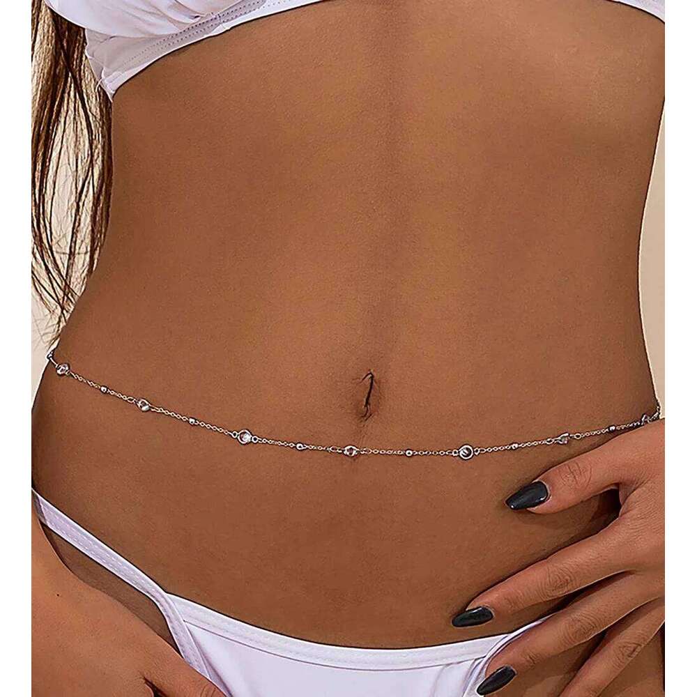 Butterfly Thin Waist Women's Simple Beach Bikini Ball Female Body Chain Jewelry Rhinestone Pearl Beaded H260228
