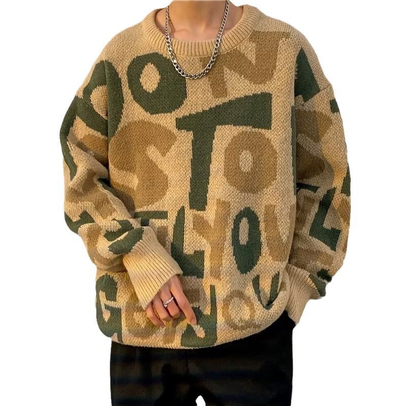 Luxury Brand Designer Clothes Autumn Winter Trendy Personalized Letter Sweater Men's Korean Fashion Jacquard Versatile American Style Knitted Pul