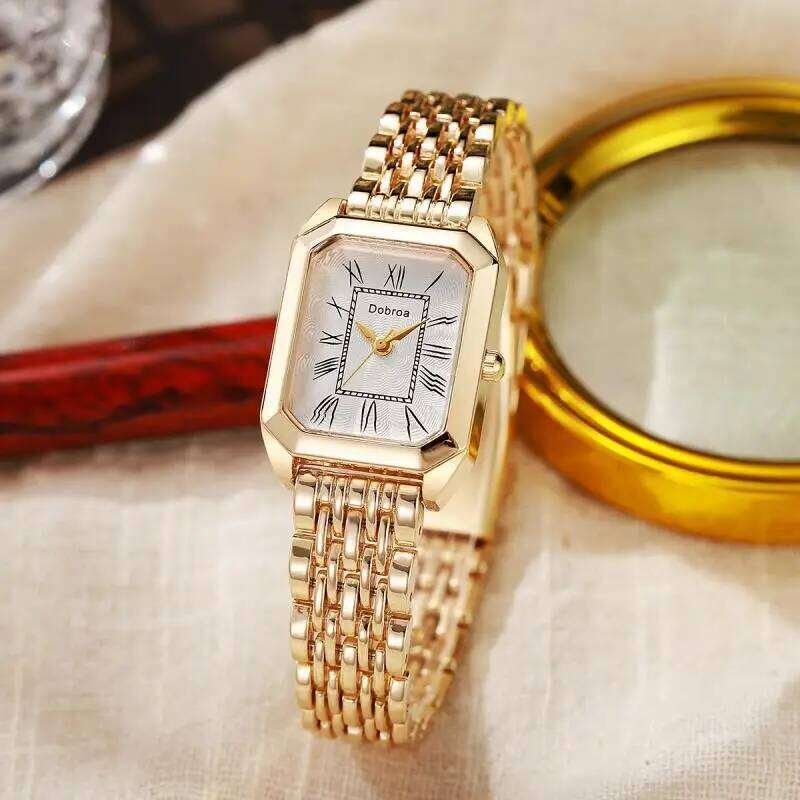 Fashion Classic Women's Quartz Anti Allergy Metal Case Roman Number Small Square H260228
