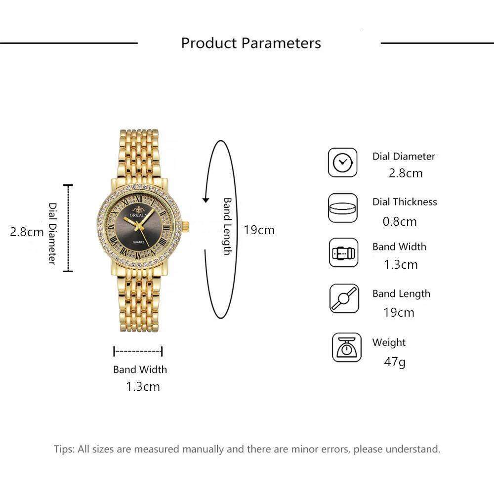Luxury Branded Fashion Rome Diamond Set es for Women Quartz Casual Gold Stainless Steel Strap Women's Clock H260228