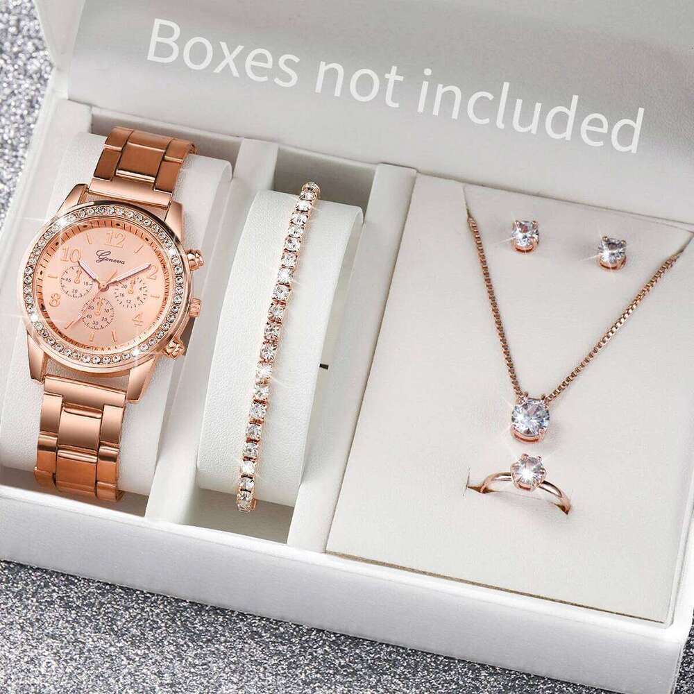 6PCS/Set Fashion Women's Quartz es Rhinestone Stainless Steel Band Wrist Jewelry SetWithout Box H260228