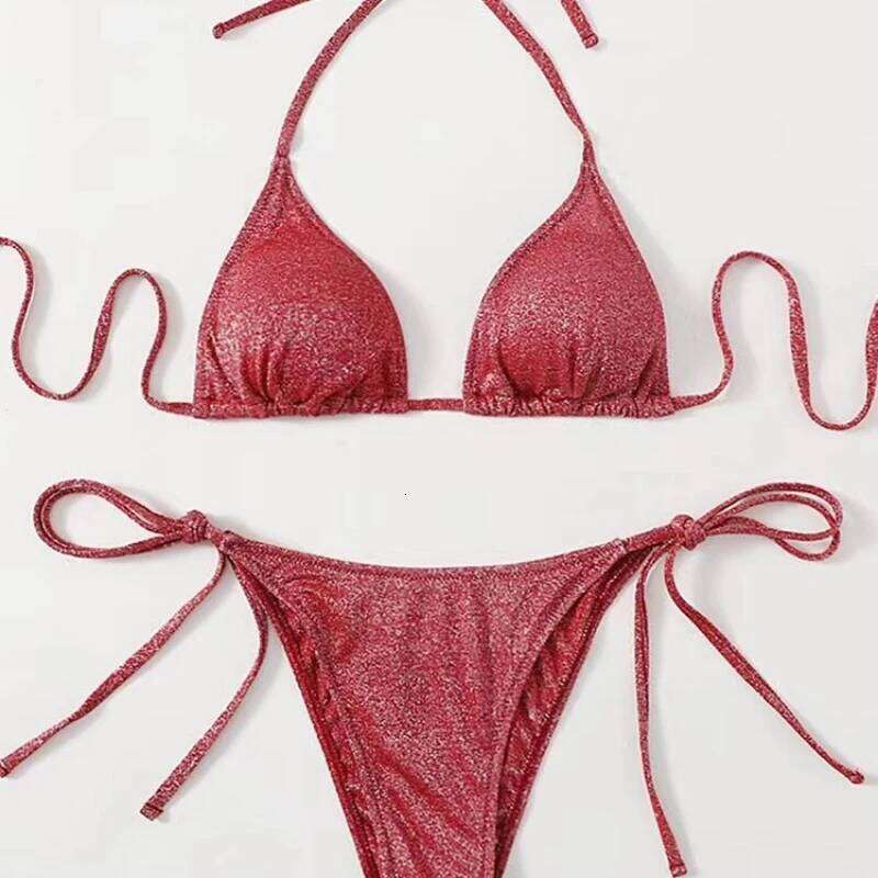 Shiny Sexy Set Triangle Bikinis Bandage Swimsuit Women Two Piece Swimwear Summer Biquini New Beachwear Push Up Bikini Z260301