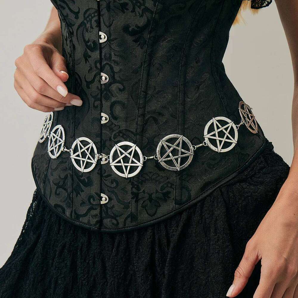 Ingemark Goth Circular Hollow Big Pentagram Waist Belly Chain for Women Trendy Creative Sliver Color Metal Belt Body Jewelry New H260228