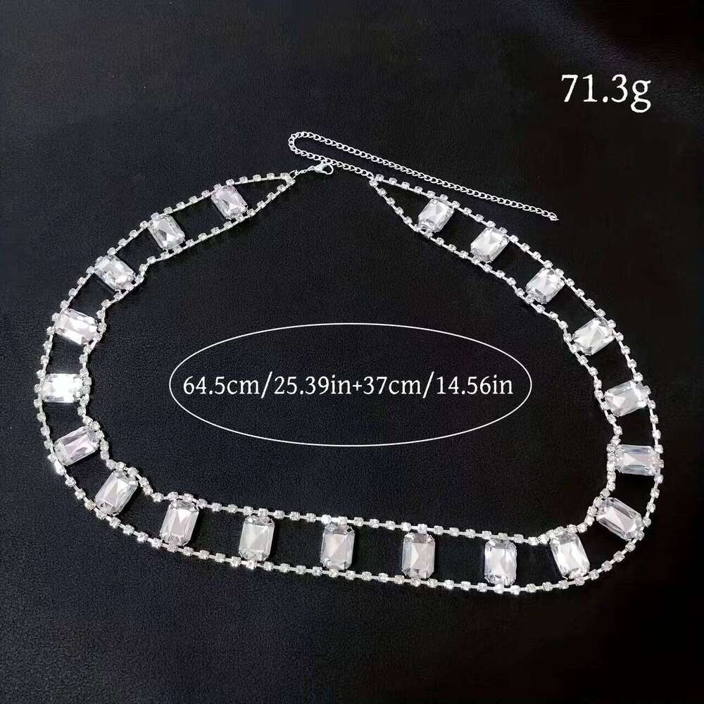 Hot selling simple and fashionable shiny large glass pendant waist chain, women's sexy super sparkling rhinestone body chain acc H260228