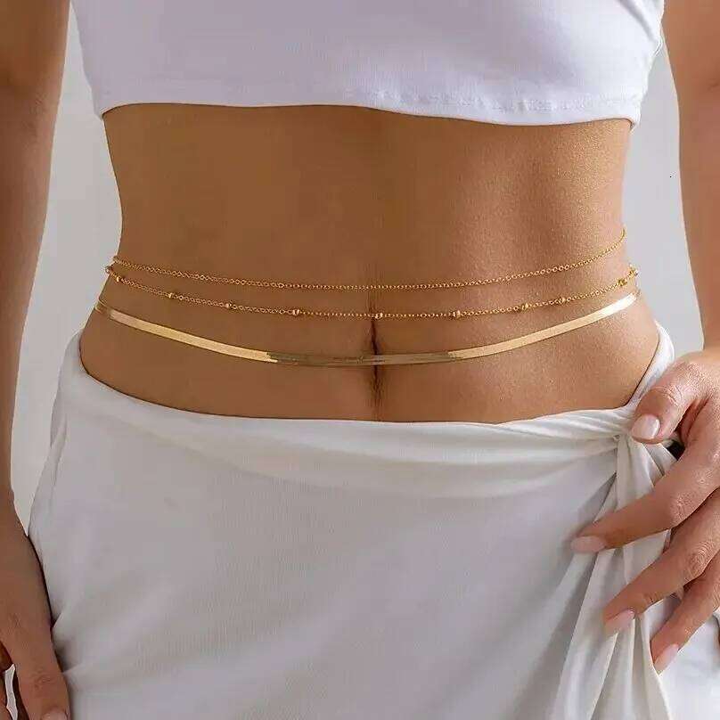 3Pcs/Set Bohemian Flat Snake Belly Waist Chain for Women Sexy Bikini Multilayer Thin Body Jewelry Summer Beach Accessory H260228