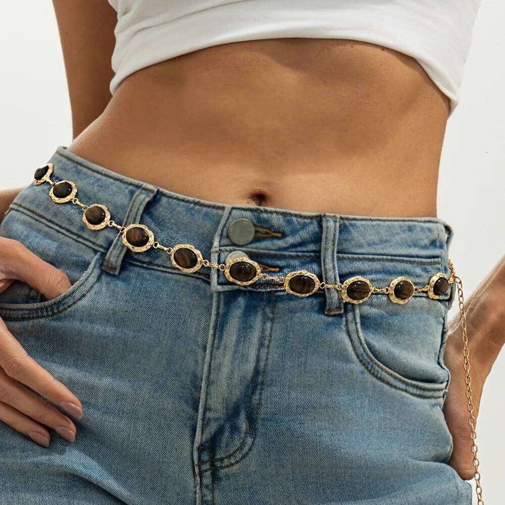 New Retro Resin Cat Eye Gemstone Metal Adjustable Temperament Waist Belt Body Chain For Women H260228