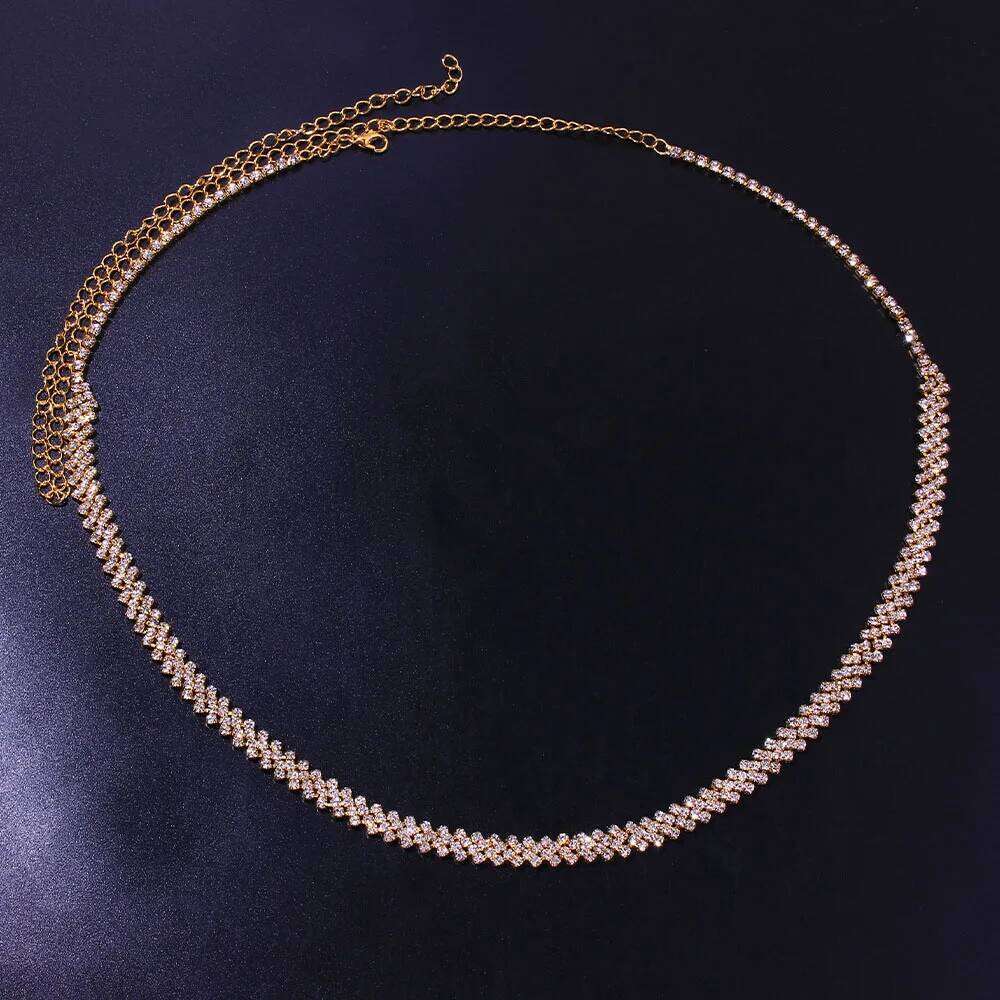 Rhombus Chunky Rhinestone Belt Body for Women Sexy Shiny Crystal Belly Chain Waist Jewelry Bikini Gift H260228
