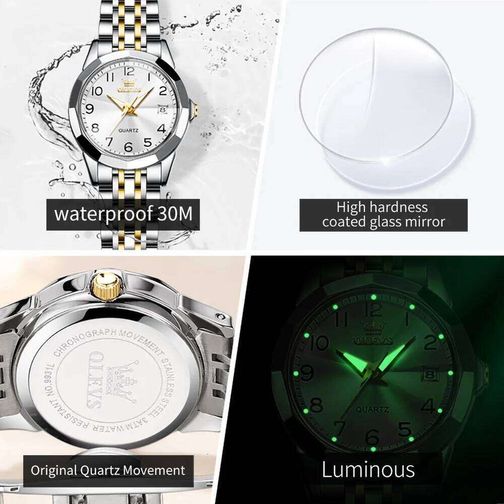 OLEVS 9970 Fashion Quartz for Women Solid Steel Strap Auto Date Hand Clock Rhombus Mirror Luminous Waterproof H260228