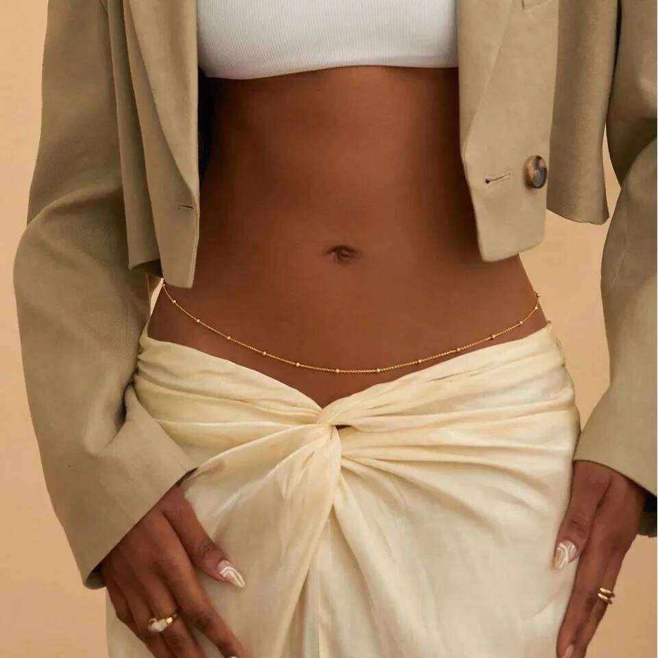 Summer Sexy Blade Waist Jewelry Trendy Stainless Steel Color Retention Simple Bead Body Chain Jewlery Women H260228