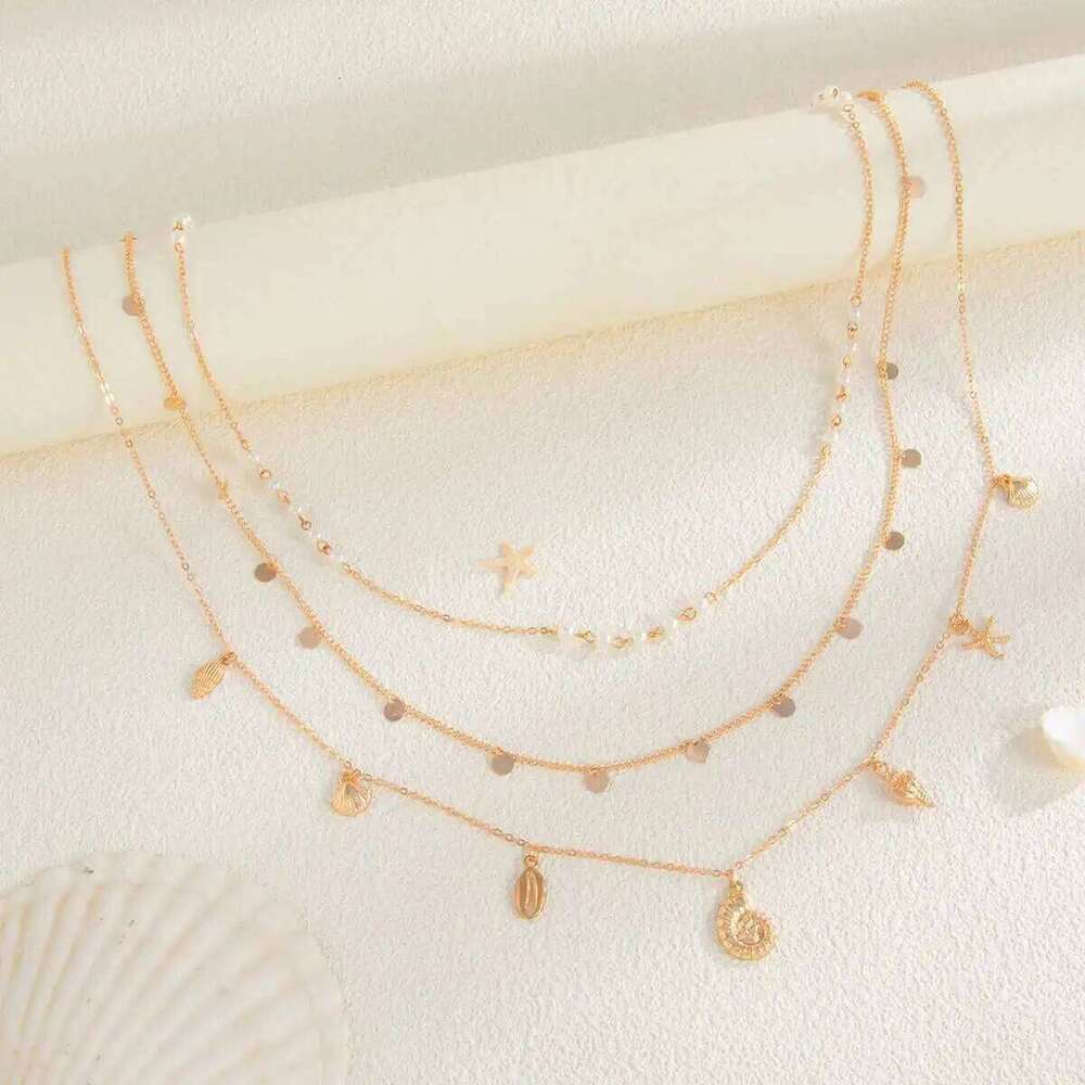 SHIXIN 3Pcs/Set Gold Color Sequins Tassel Belly for Women Summer Beach Bikini Imitation Pearl Starfish Conch Waist Chain H260228