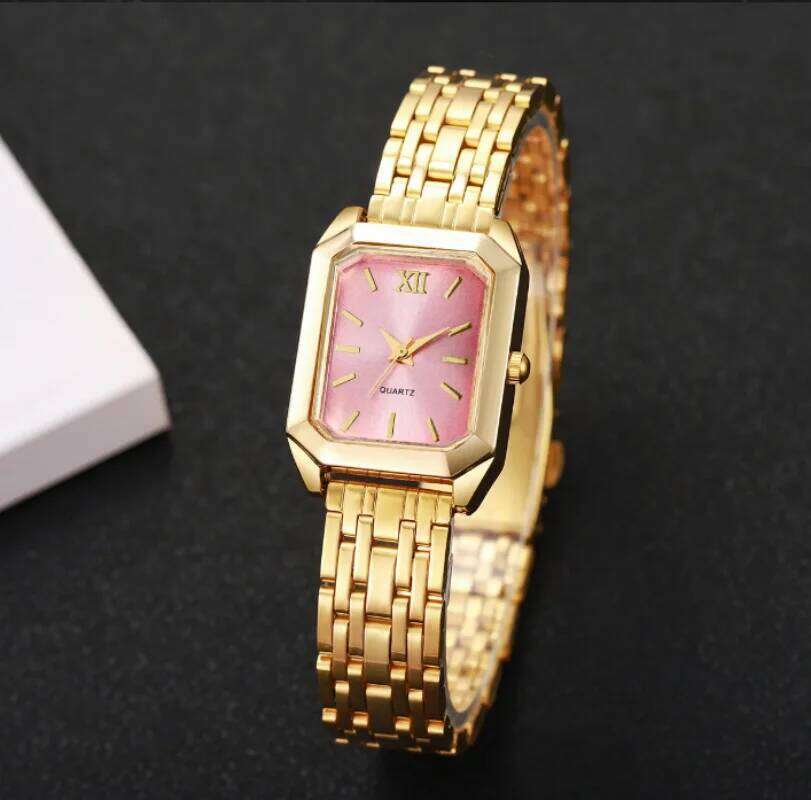 1Pcs Elegant Women's - Golden-Tone Case Steel Band, Quartz Movement with Roman Numerals,Fashion Ladies Accessory H260228