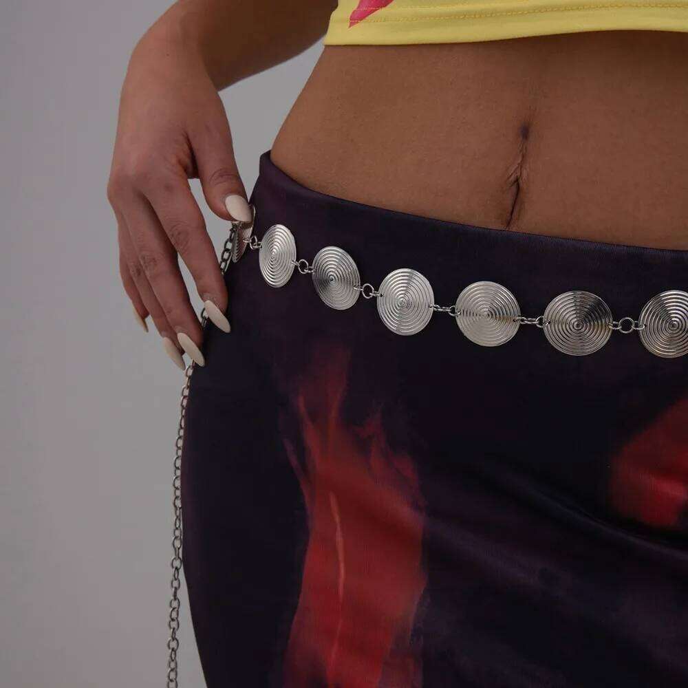 Fashion Simple Geometric Circular Plate Spiral Pattern Metal Waist Body Chain for Women Summer Beach Sexy Bikinis Jewelry H260228