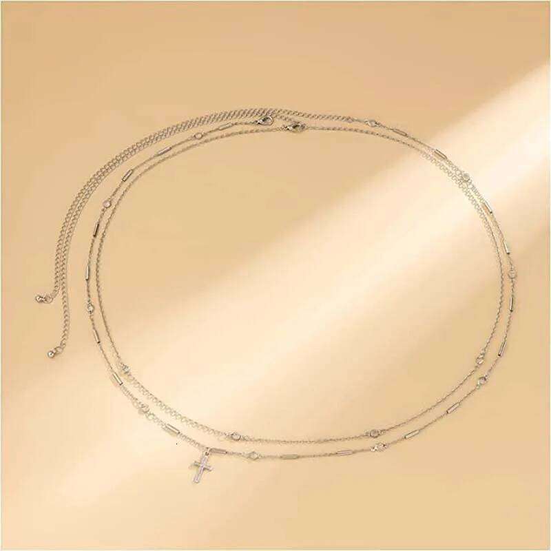 Fashion Sexy Double-Layer Thin Waist for Women Exquisite Metal Crystal Cross Tassel Belly Chain Body Jewelry Party Gifts H260228
