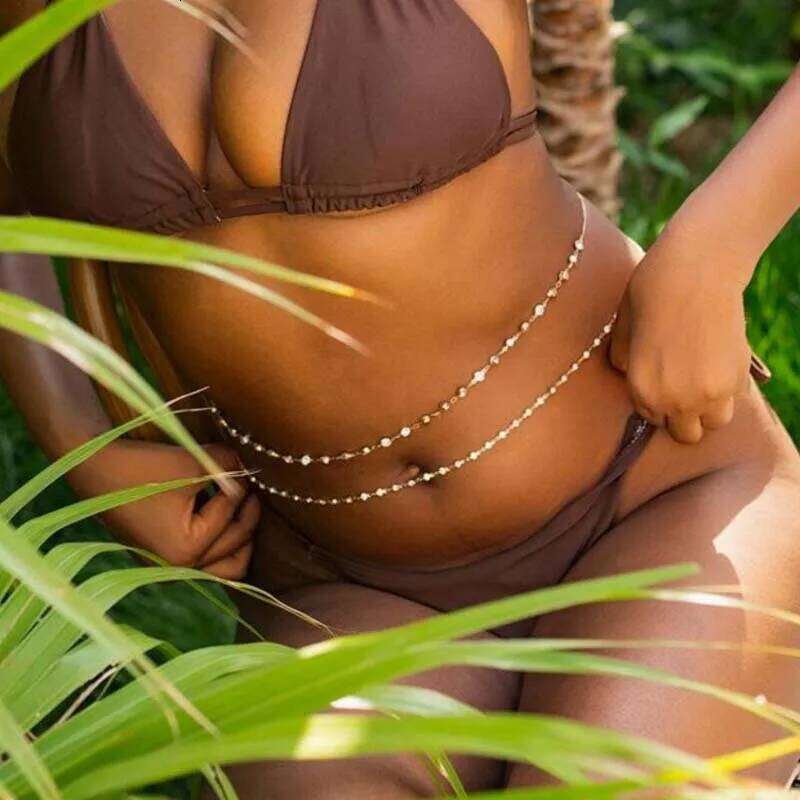 Sexy Rhinestone Double Layered Waist for Women New Trendy Metal Zircon Geometric Personality Belly Chain Body Jewelry H260228