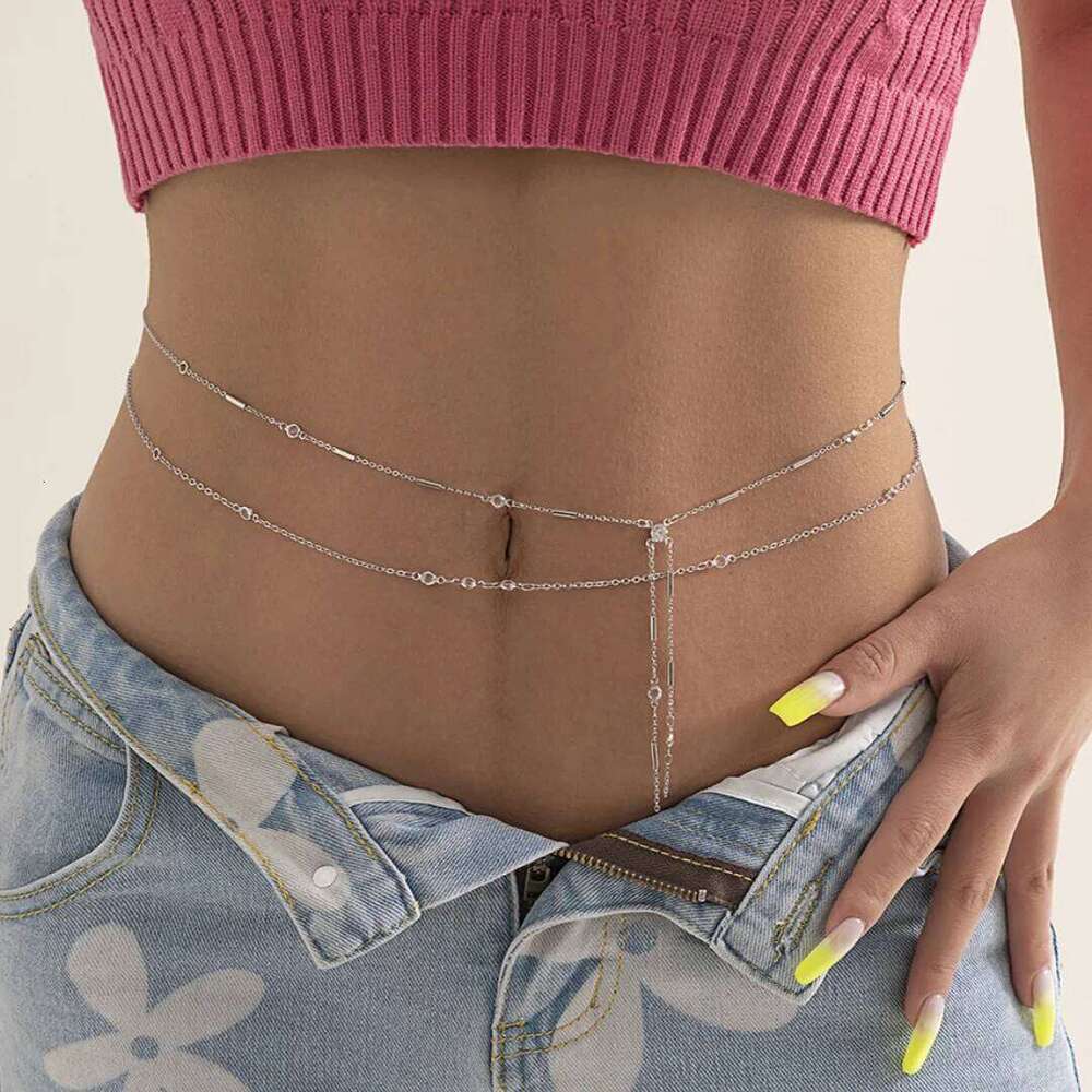 Hip Hop Metal Double Layer Pants Body Imitation Crystal Fashion Sexy Adjustable Waist Chain 2023 H260228