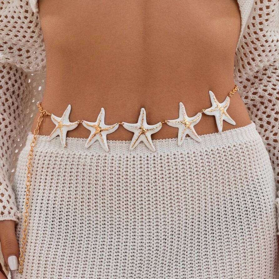 Summer Beach Body Sea Star Pearl Waist Jewelry Sexy Resort Wear Hip Chain for Women Festival Vacation accessory H260228