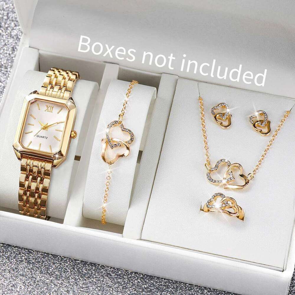 6PCS/Set Fashion Rectangle Women es Ladies Roma Dial Analog Quartz Wrist Jewelry Set Reloj Mujer Without Box H260228