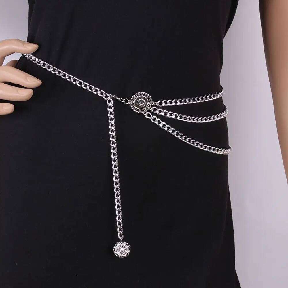 Fashion Antique Jewelry Ethnic Style Adjustable Retro Metal Chain Body Accessory Gold Waist Belt Women H260228