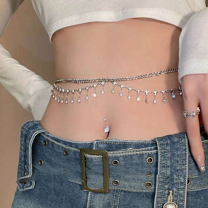 Luxury Sexy Rhinestone Star Tassel Pendant Waist Belly Belt Chain for Women Bikini Rave Beach Body Jewelry Gift Y2K Accessories H260228