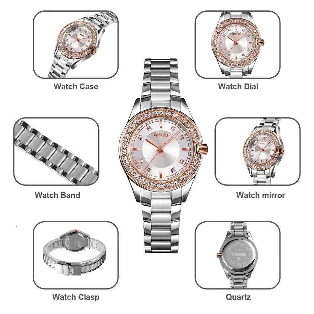 SKMEI 1534 Quartz Innovative Diamond Wristes Lady es Waterproof Stainless Steel Strap reloj mujer Fashion Women H260228