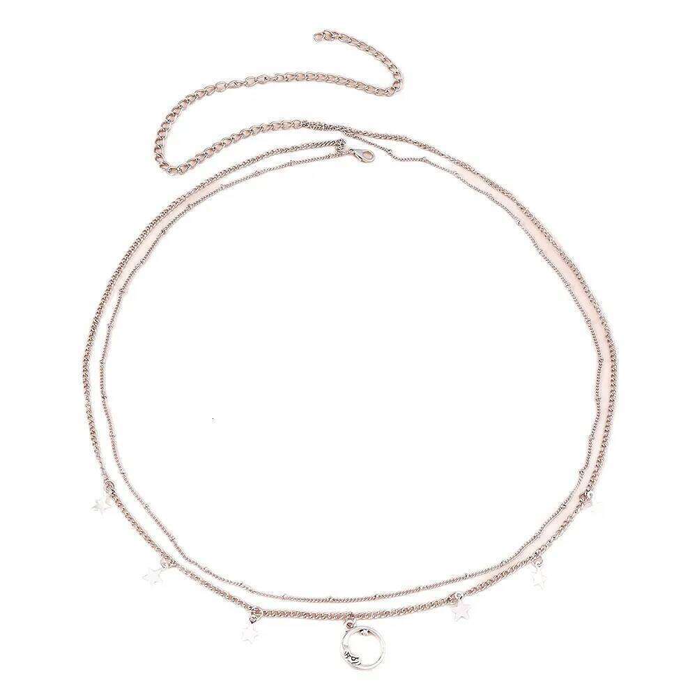 Minimalist Tassel Sequin Double Layer Moon Star Body Fashionable Retro Turquoise Waist Chain H260228