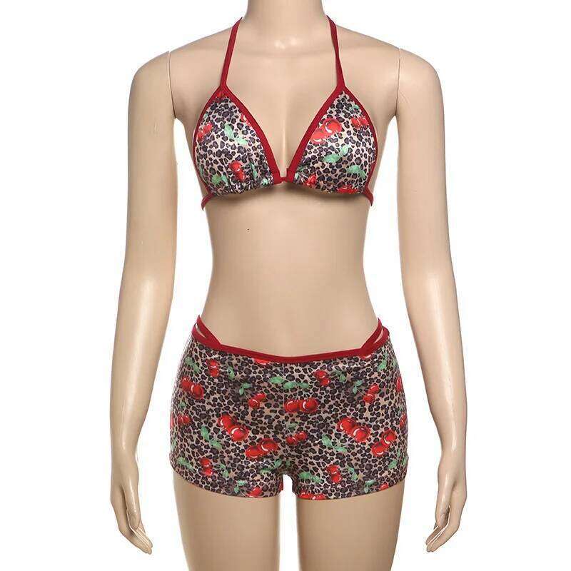 2026 Summer European American Style Women's Printed Sexy Spicy Girl Tie Up Crop Bikini Set Fashion Beach Swimwear Z260301