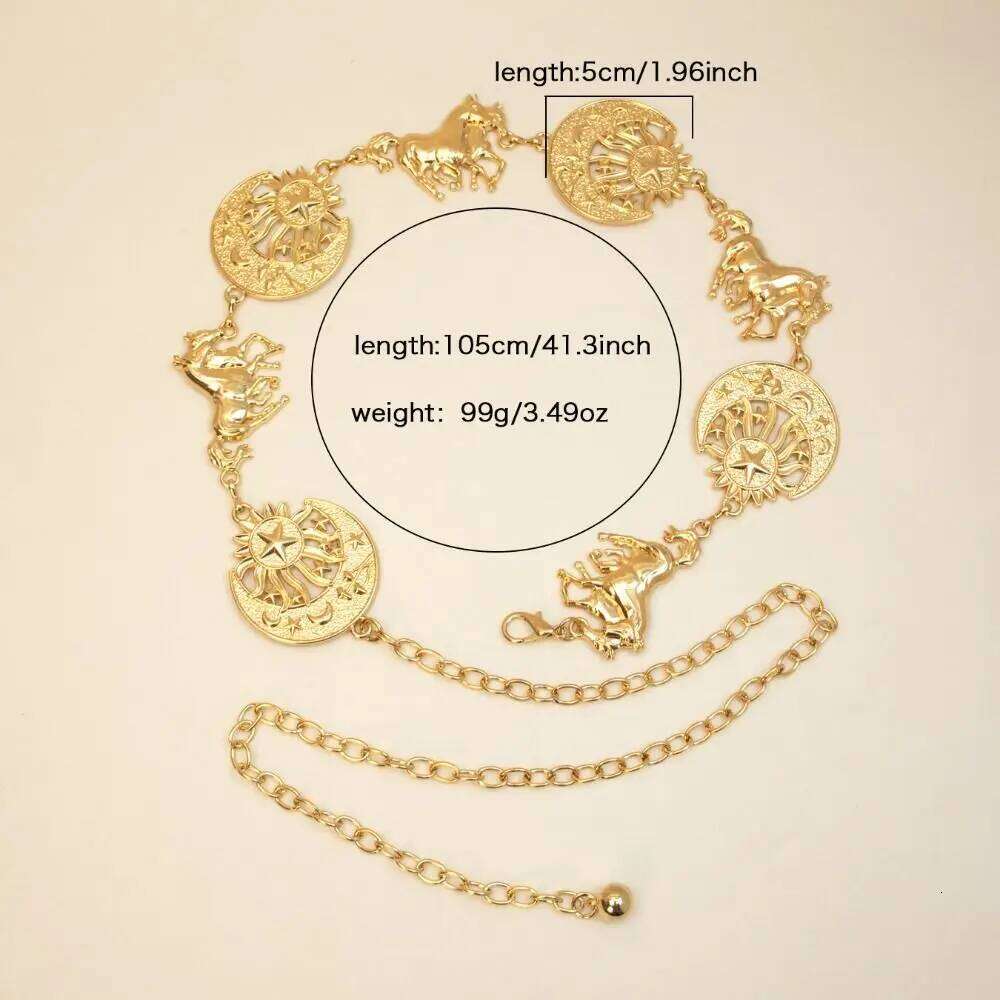 Horse Moon Star Waist Vintage Metal Woman Chain Belt Gold Silver Hip Hop Dress Cummerbands Clothing Accessories H260228