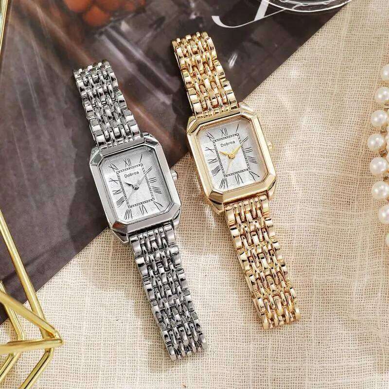 Fashion Classic Women's Quartz Anti Allergy Metal Case Roman Number Small Square H260228