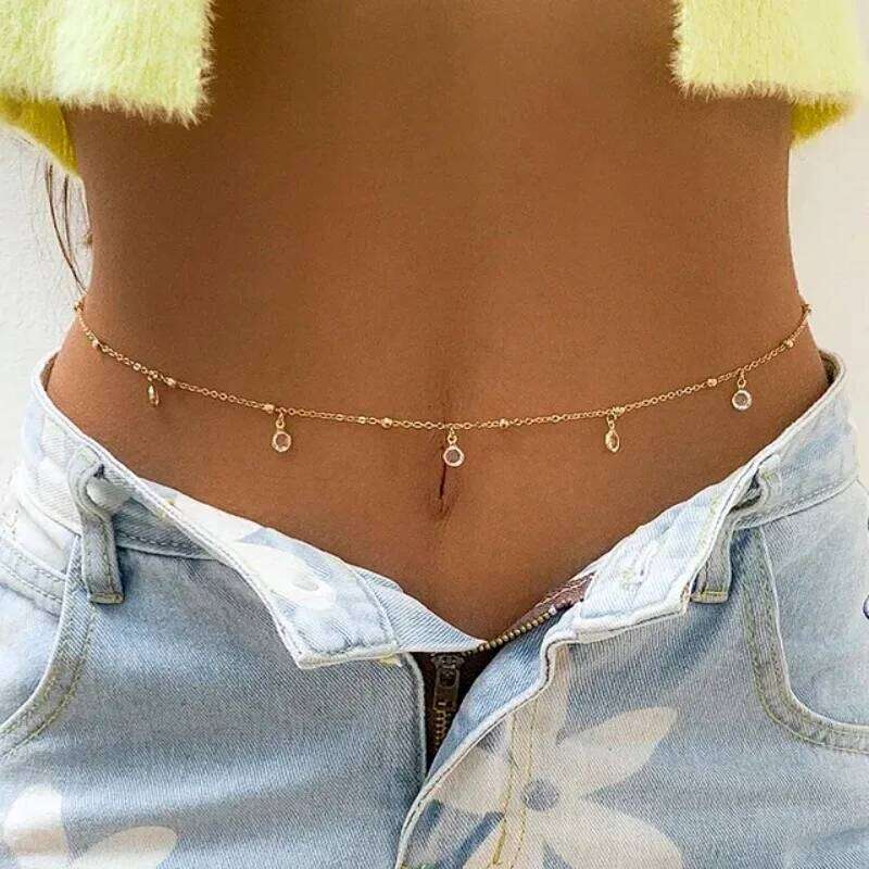 Temperament Sexy Crystal Pendant for Women Waist Bead Chain Belly Belt Summer Beach Body Jewelry Party Accessories H260228