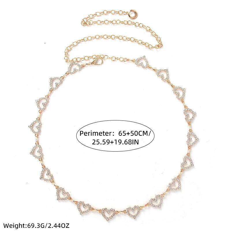 Fashion Rhinestone Heart Waist Chain Women Girls Adjustable Body Belt Belly Jewelry Tassel Design for Dresses Jeans H260228