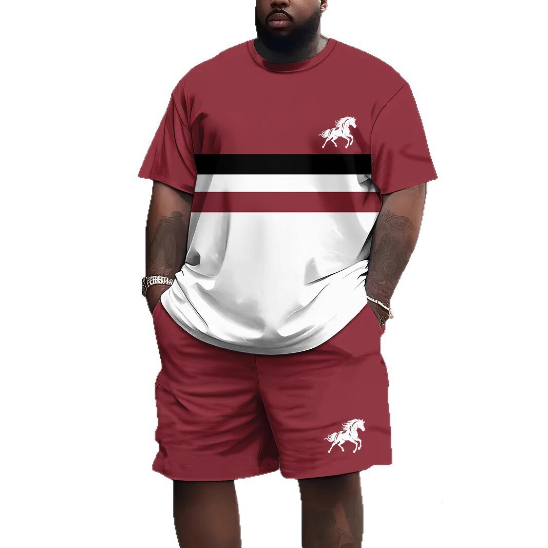 Luxury Brand Designer Clothes Cross-Border European And American Fashion Summer T-Shirt And Shorts Set With 3D Digital Printing, Street Style, Loose A