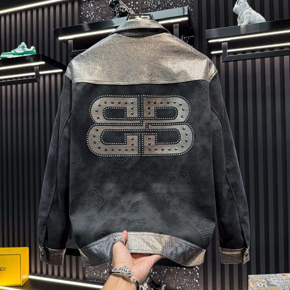 2026 New European Style High - End Light Luxury Casual Men's Letter Print Beaded Jacket