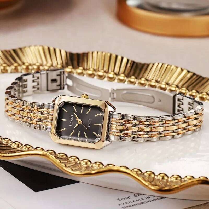 Square women's dual color alloy with steel strap and quartz H260228