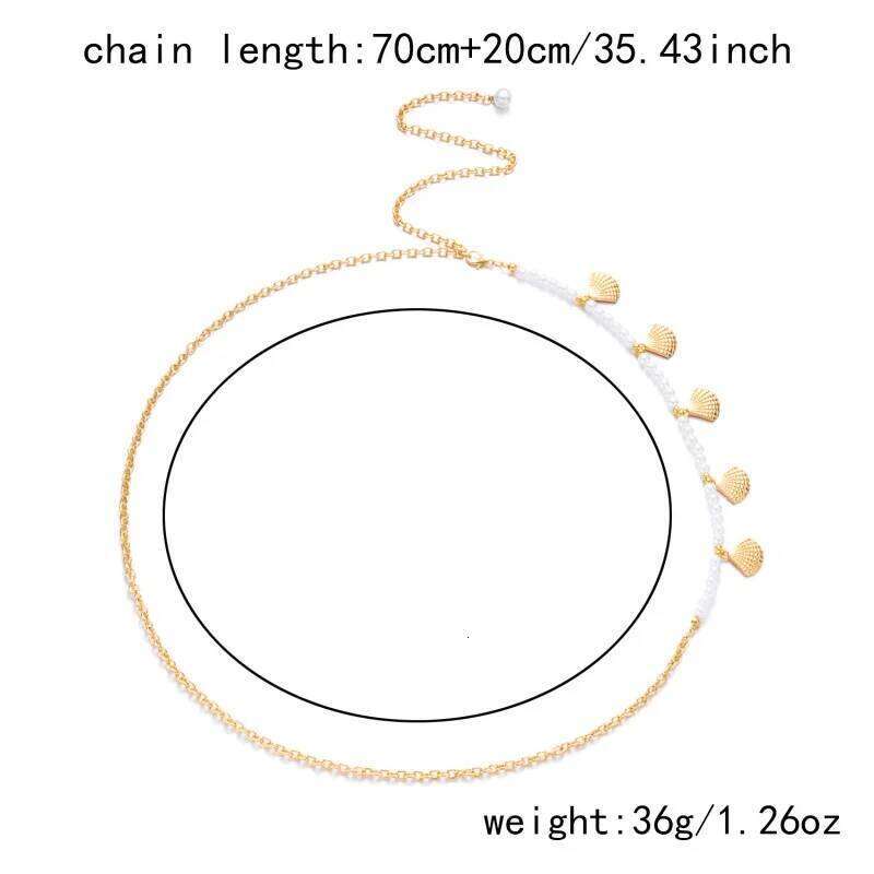 Trendy Y2k Summer Bohemian Imitation Pearl Shell Waist Link Beach Bikini Alloy Body Chain for Women Girls H260228