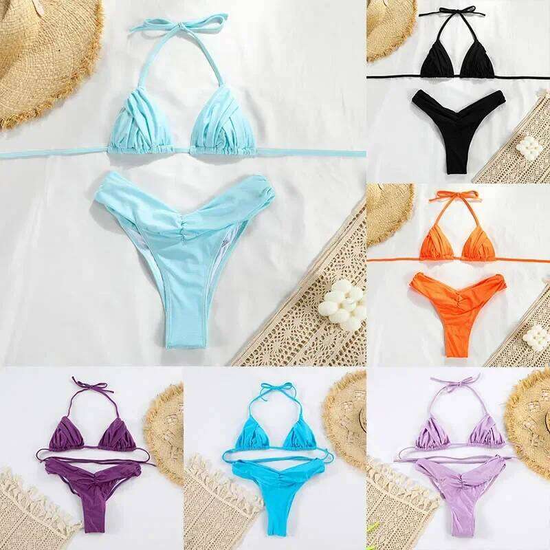Bandage Bikinis Set Sexy Bikini Sets Solid Swimsuit Women Beachwear 2024 Summer Swimwear High Cut Bathing Suit Beach Biquinis Z260301