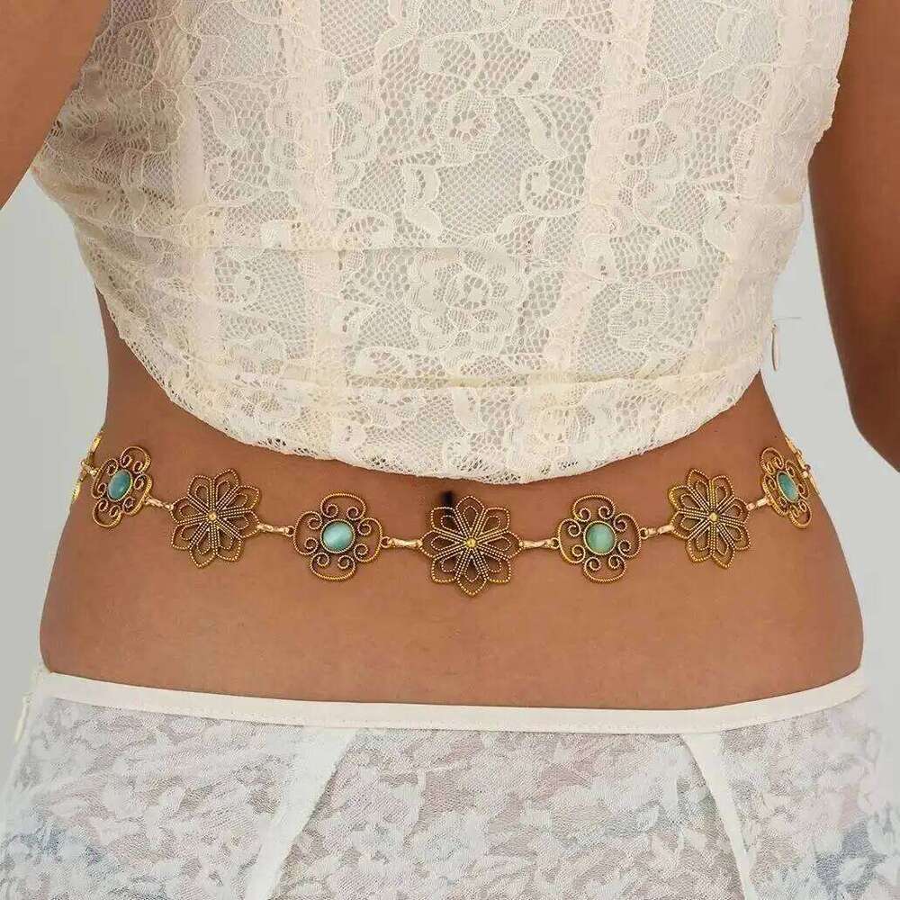 IngeSight.Z Vintage Exquisite Green Stone Waist Belt Belly Women Boho Summer Beach Bikinis Sexy Dress Jeans Chain Body Jewelry H260228