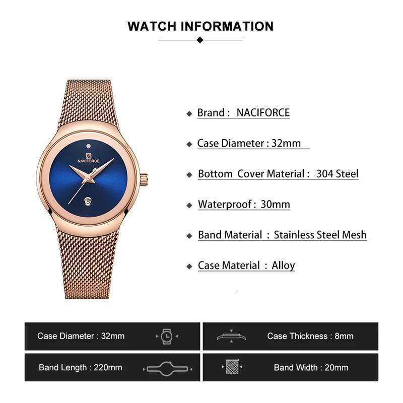 NAVIFORCE Women Waterproof es Dress Quartz Calendar Clock Stainless Steel Elegant Wrist Lady Relogio Feminino H260228